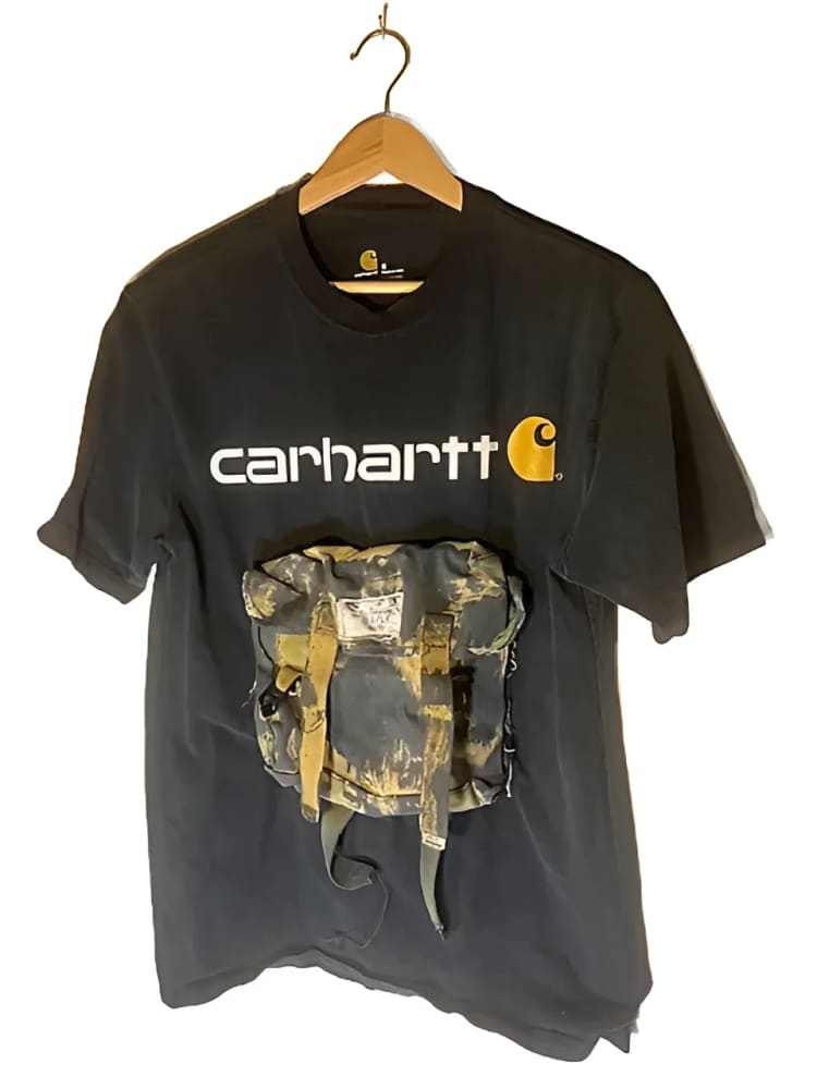 American Worker T-shirt on an Upcycled Carhartt by h.m. Peavy - Re - psychles Vintage Shop & Art Gallery
