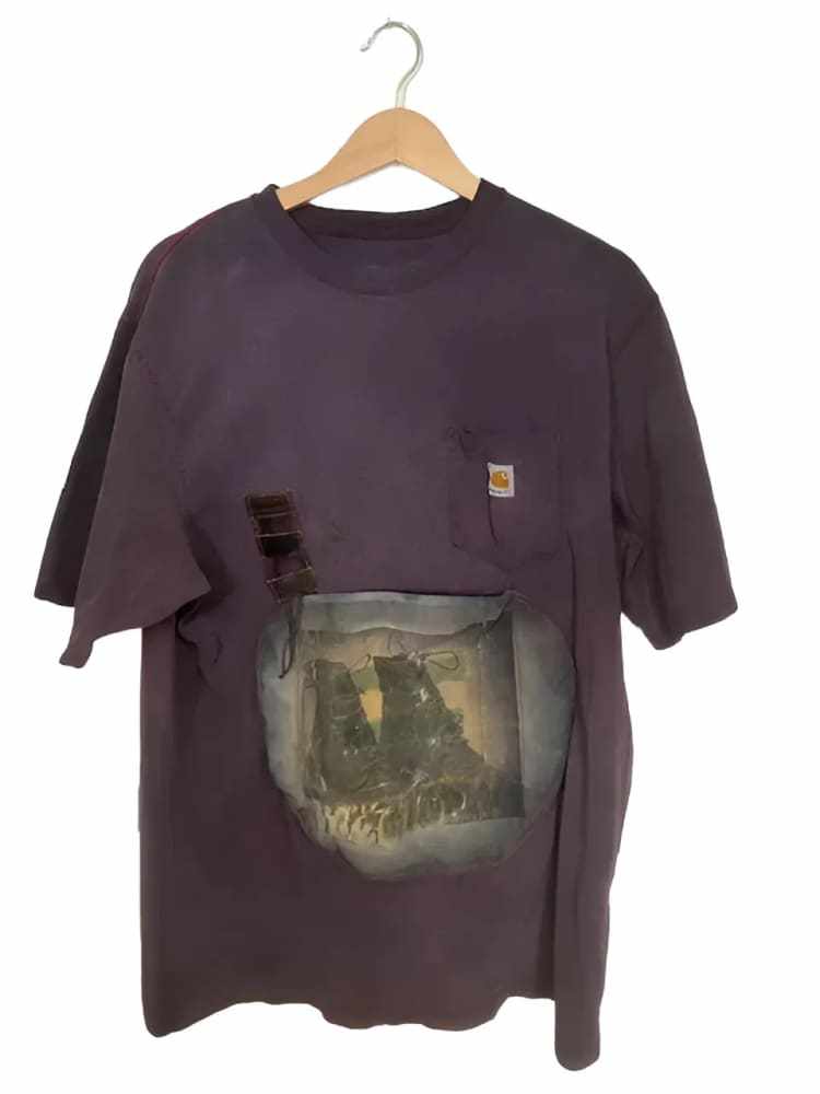 American Worker T-shirt on an Upcycled Carhartt by h.m. Peavy - Re - psychles Vintage Shop & Art Gallery