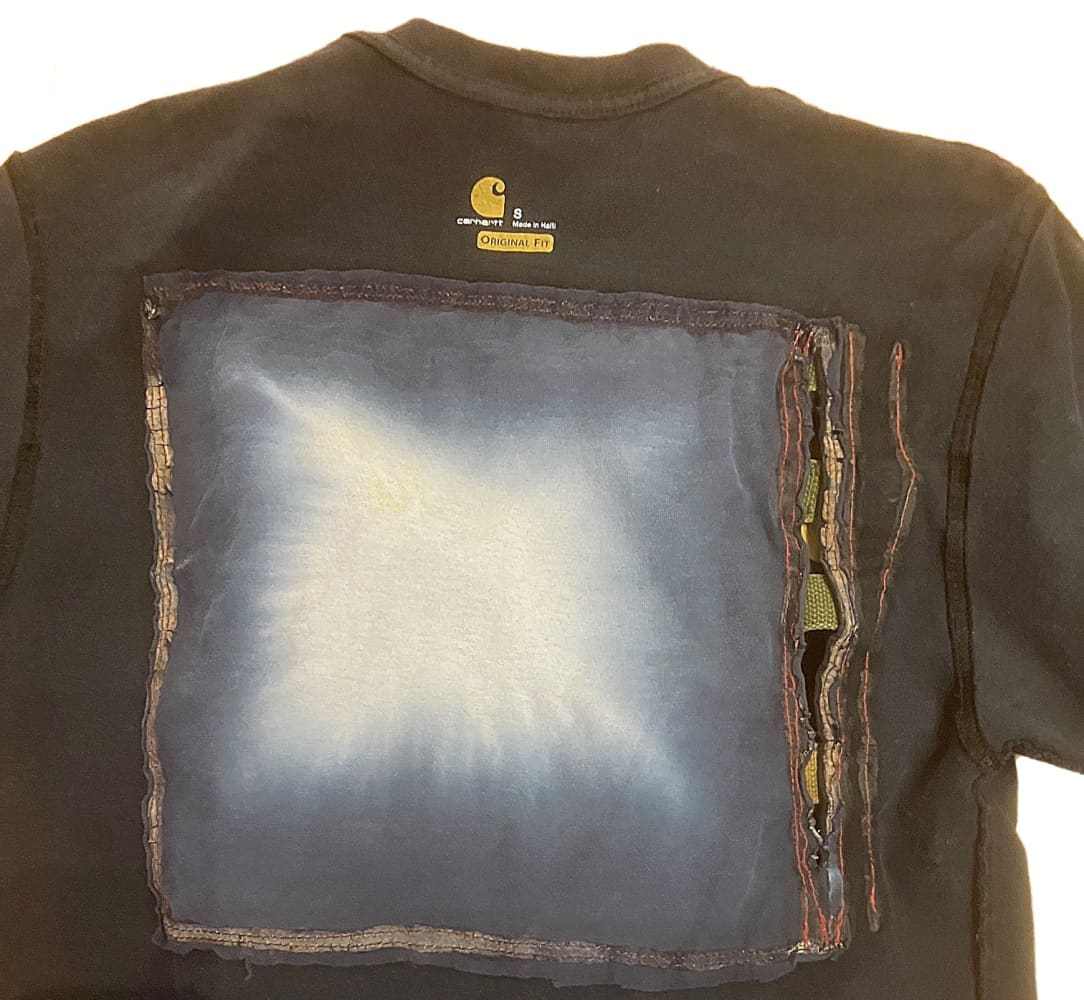American Worker T-shirt on an Upcycled Carhartt by h.m. Peavy - Re - psychles Vintage Shop & Art Gallery