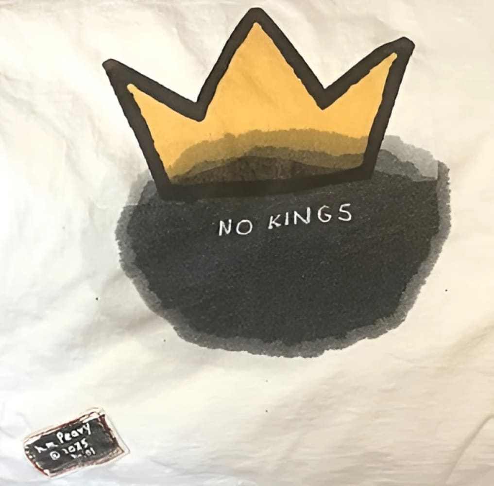 No Kings - One - of - a - Kind Anti - Authoritarian Protest T-Shirt by h.m. Peavy - Re - psychles Vintage Shop & Art Gallery