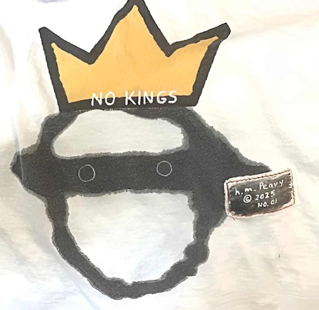 No Kings - One - of - a - Kind Anti - Authoritarian Protest T-Shirt by h.m. Peavy - Re - psychles Vintage Shop & Art Gallery