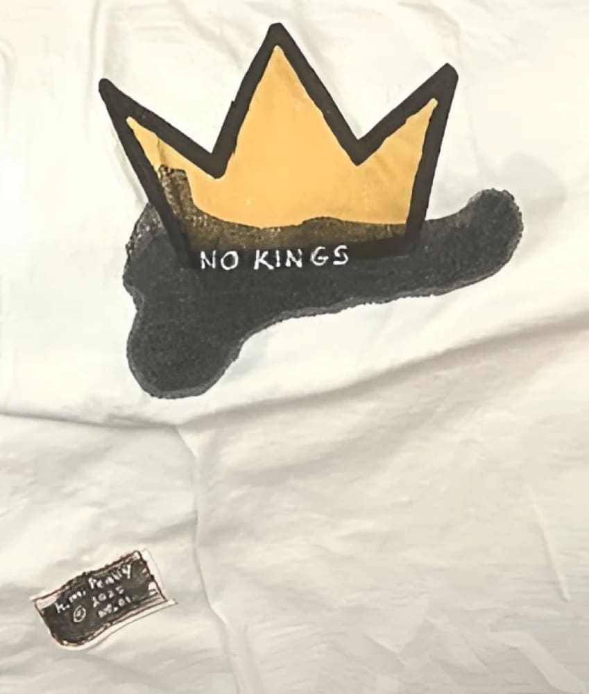 No Kings - One - of - a - Kind Anti - Authoritarian Protest T-Shirt by h.m. Peavy - Re - psychles Vintage Shop & Art Gallery