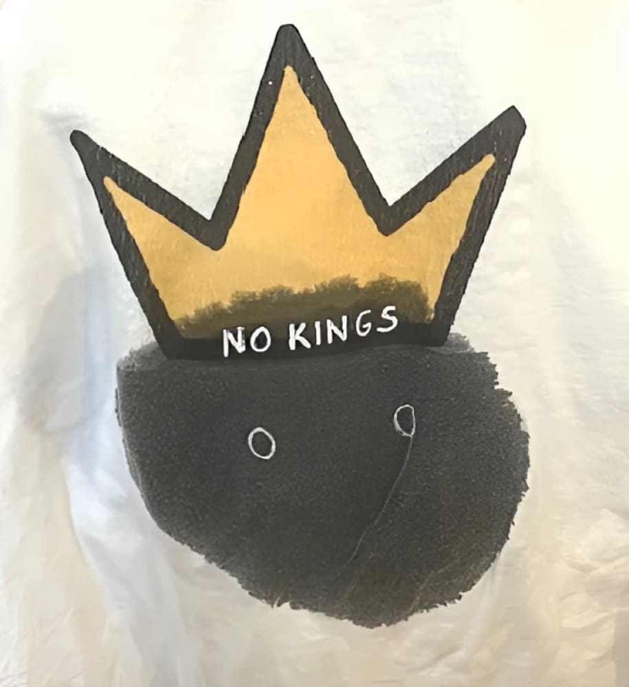 No Kings - One - of - a - Kind Anti - Authoritarian Protest T-Shirt by h.m. Peavy - Re - psychles Vintage Shop & Art Gallery