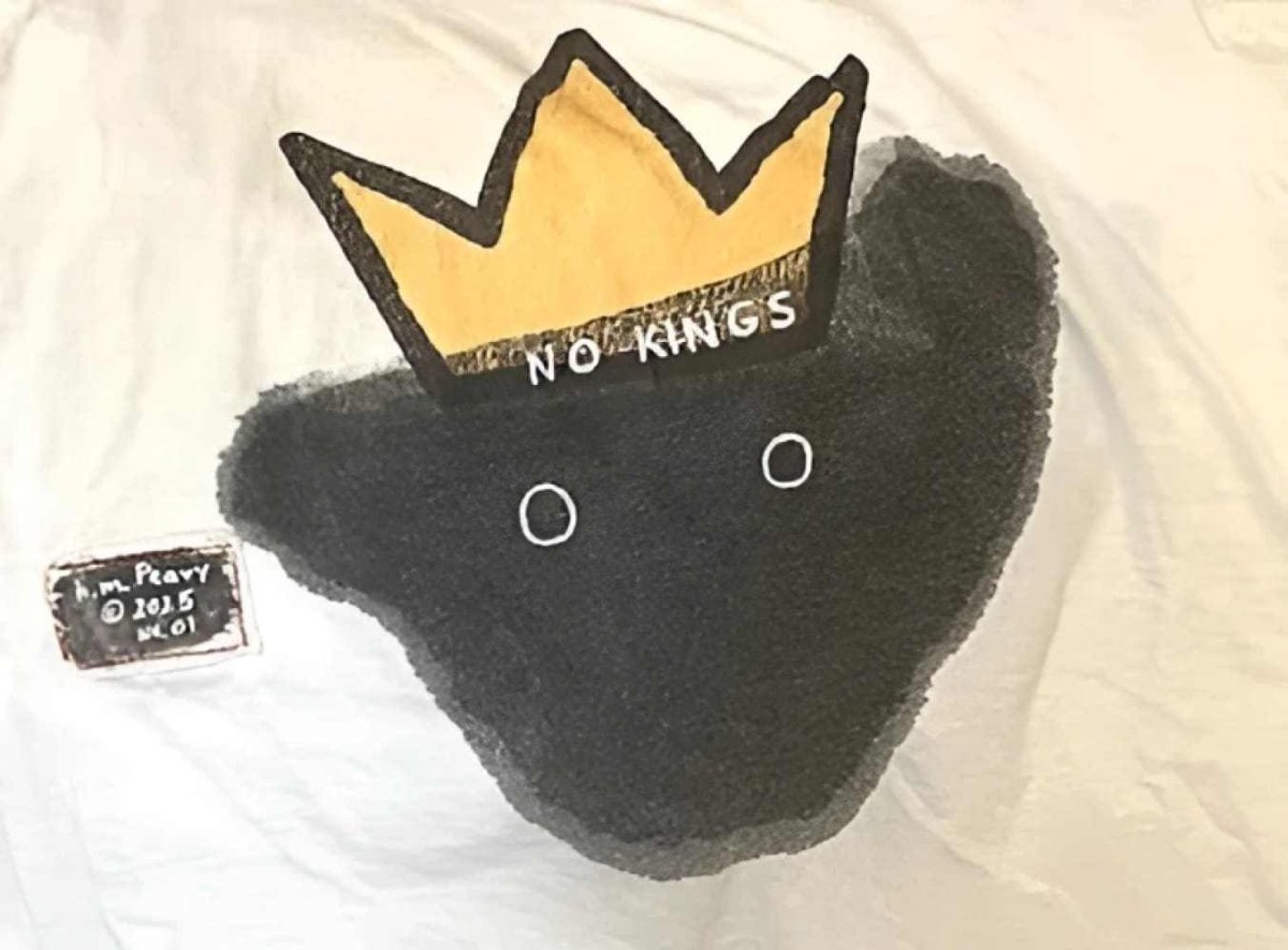 No Kings - One - of - a - Kind Anti - Authoritarian Protest T-Shirt by h.m. Peavy - Re - psychles Vintage Shop & Art Gallery