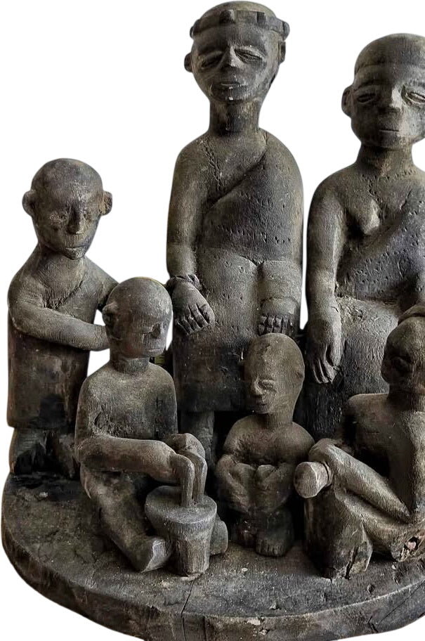 Antique African Royal Family Portrait Wood Carving