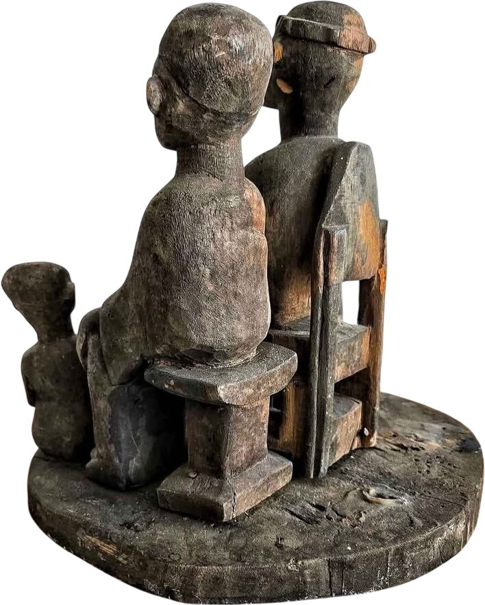 Antique African Royal Family Portrait Wood Carving