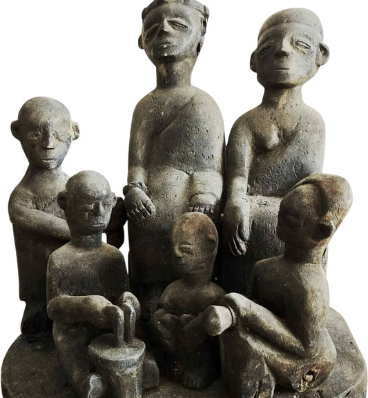 Antique African Royal Family Portrait Wood Carving