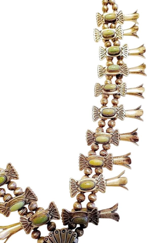 Squash Blossom Native American Silver Nevada Turquoise Necklace Signed