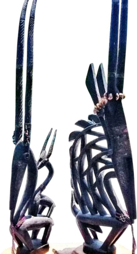 African Bamana Chiwara Couple Antelope Headcrests