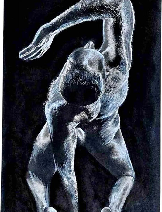 Black Charcoal and Pencil Male Figure Drawing Framed